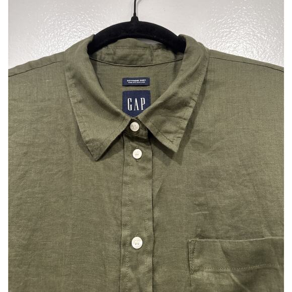 GAP Green Linen Boyfriend Shirt Women’s Size Large Button Front Long Sleeve Boho - Picture 5 of 7